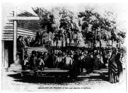 Religious revival meeting at Eastham, Mass., 1852- Exhortation and preaching... LCCN2003654805