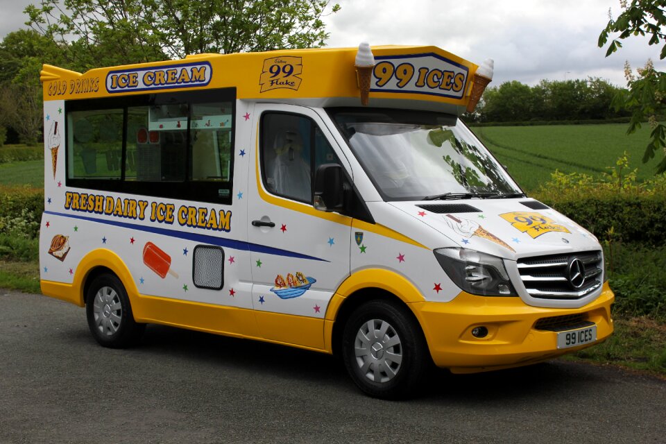 Bus outdoors ice cream van