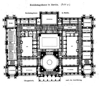 Reichstagsgebäude Berlin Architekt Wallot Dresden, Grundriss Obergeschoss, Tafel 41, Kick Jahrgang II