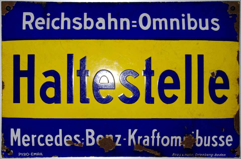 Reichsbahn=Omnibus Haltestelle um 1924 (Emaille-Schild)