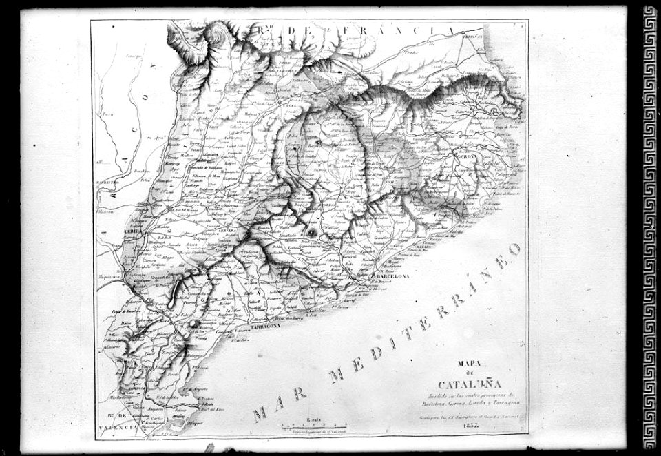 Reproducció d'un mapa de Catalunya amb la divisió provincial, de 1837 (AFCEC VINTRO D 4137)