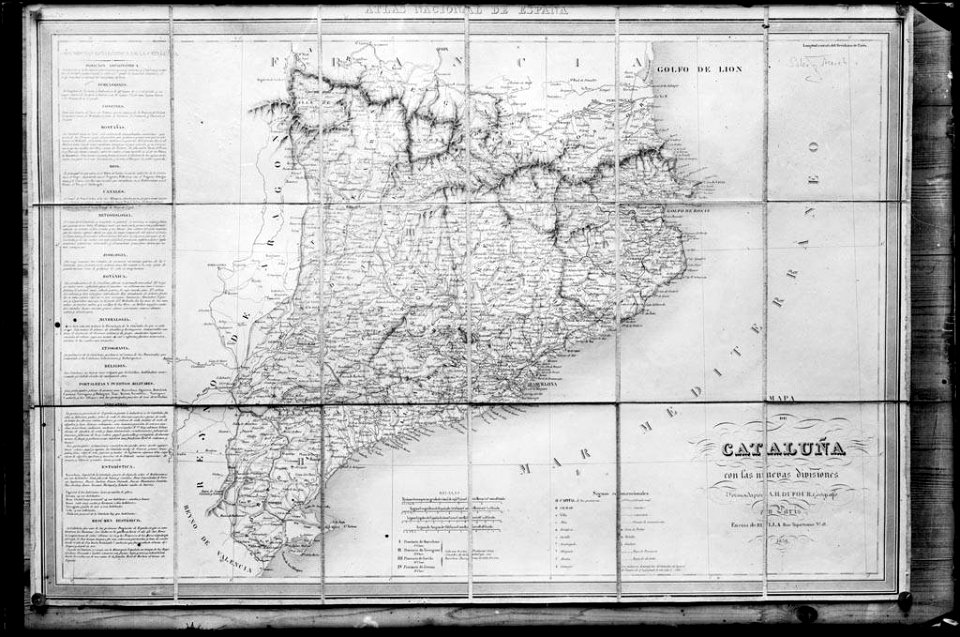 Reproducció d'un mapa de Catalunya de 1838 de A.H . Dufour (AFCEC VINTRO D 4114)