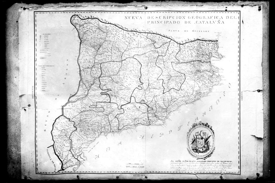 Reproducció d'un mapa del principat de Catalunya de 1824 (AFCEC VINTRO D 4135)