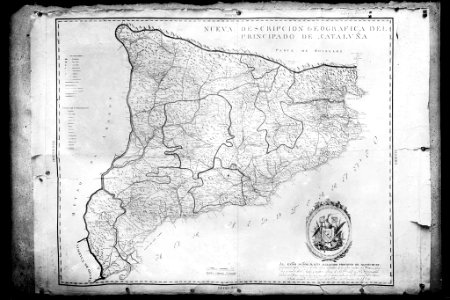 Reproducció d'un mapa del principat de Catalunya de 1824 (AFCEC VINTRO D 4135)
