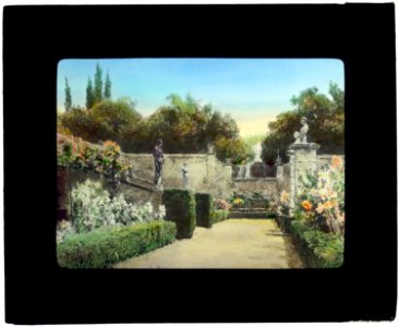 Reproduction of illustration showing a garden with statues LCCN2008675564