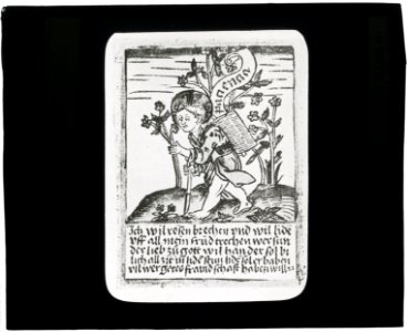 Reproduction of print showing Christ Child in a garden with basket of roses LCCN2007686365