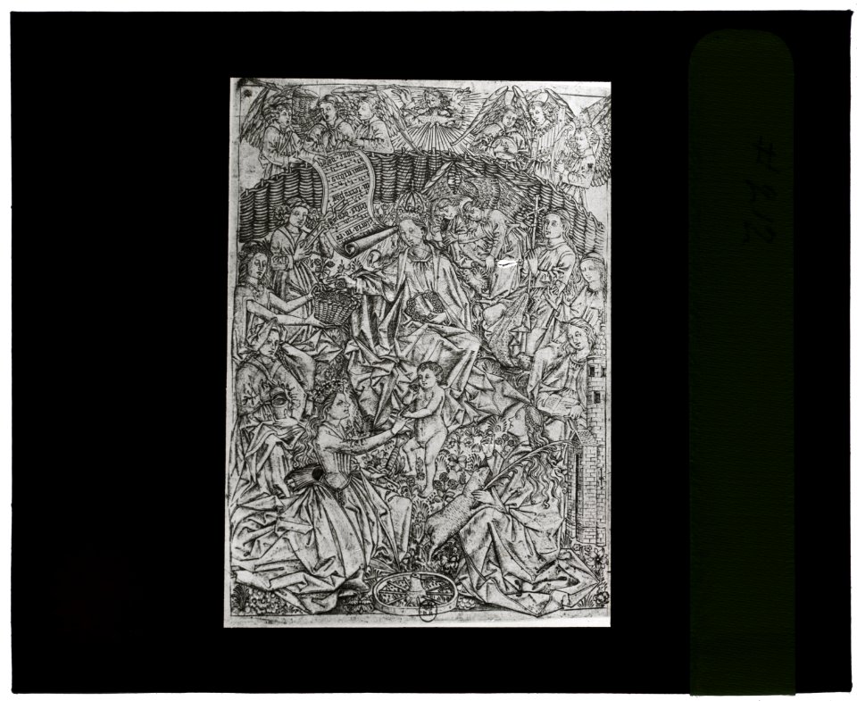 Reproduction of print showing Virgin and Christ Child in a garden with saints Catherine and Barbara LCCN2008675590