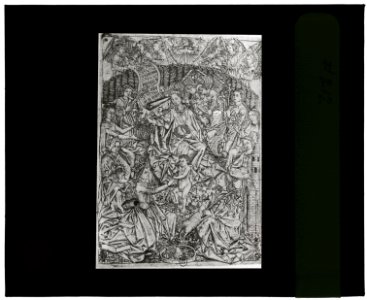 Reproduction of print showing Virgin and Christ Child in a garden with saints Catherine and Barbara LCCN2008675590