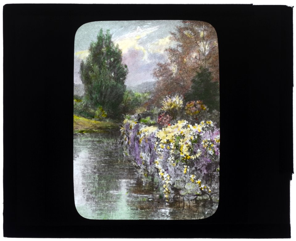 Reproduction of an illustration showing a painting of a river bank LCCN2007686312