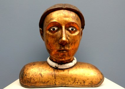 Reliquary bust of a male saint, France, perhaps Burgundy, 1400-1450, enamelled and gilt copper - Bode-Museum - DSC03222 photo