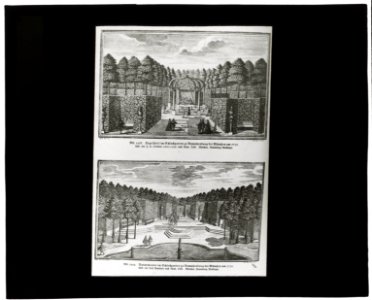Reproduction of print showing Riegelspeil and theater in Nymphenberg garden, Munich, Germany LCCN2007686359