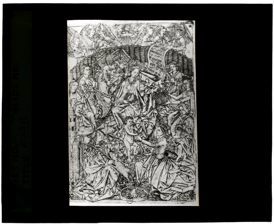 Reproduction of print showing Virgin and Christ Child in a garden with saints Catherine and Barbara LCCN2008675591