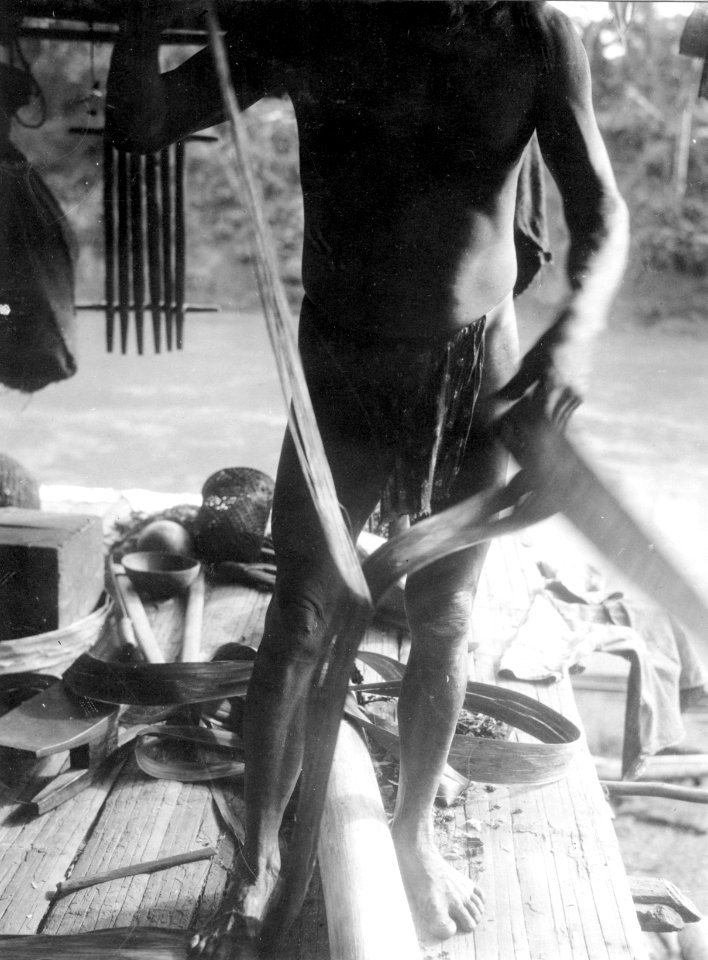 Reptiltillverkning av fibrer. Jfr. foto 4330-31. Rio Baudó, Chocó. Colombia - SMVK - 004366