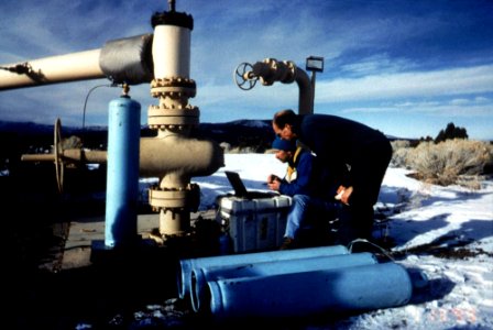 Researchers conducting a tracer test on the southwest geysers waste water recycling system