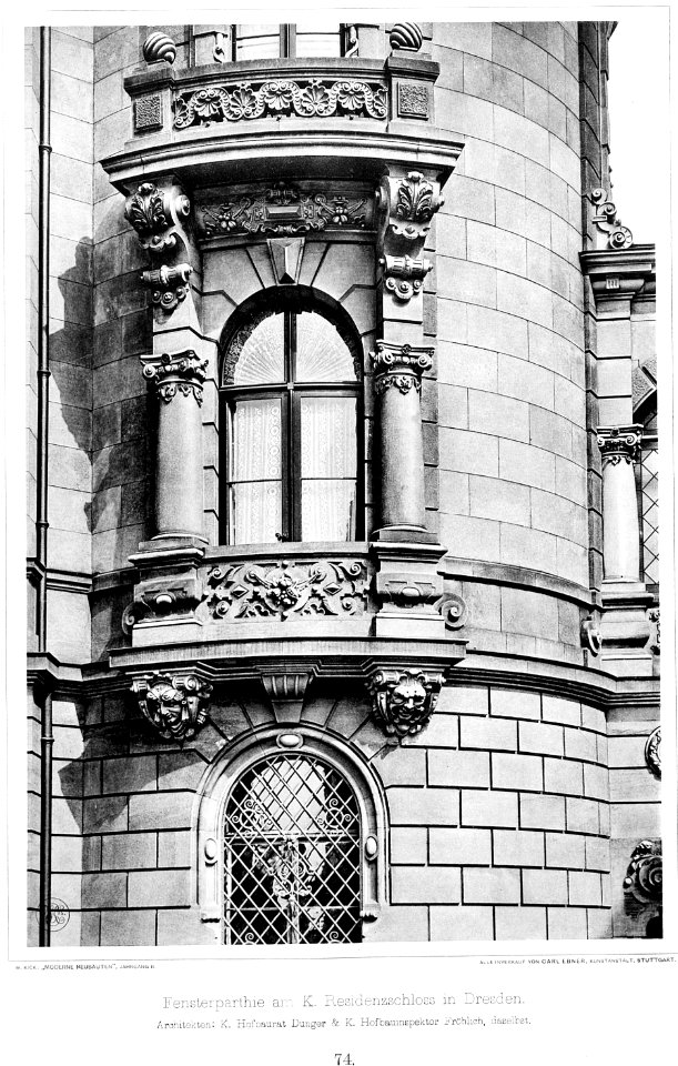 Residenzschloß Dresden, Architekten K. Hofbaurat Danger und K. Hofbauinspektor R. Fröhlich, Fensterpartie, Kick Jahrgang II