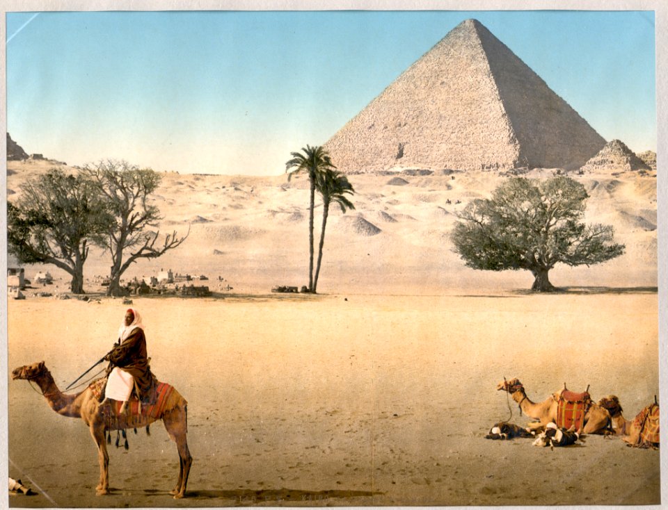 Resting Bedouins and the Grand Pyramid, Cairo, Egypt LCCN2003653102