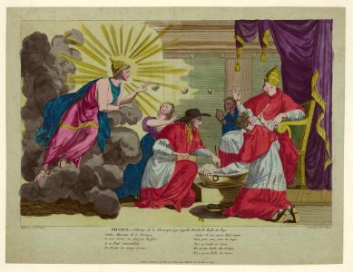 Reponce à l'auteur de la chronique, qui appelle bombe la bulle du Pape - déssiné par un bon Chretien ; gravé par un bon Citoyen. LCCN2007677536
