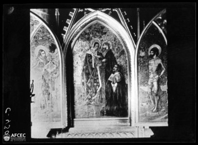 Retaule de la catedral de Barcelona amb la Visitació i imatges de Sant Sebastià i Sant Lluc (AFCEC MAS C 0430)