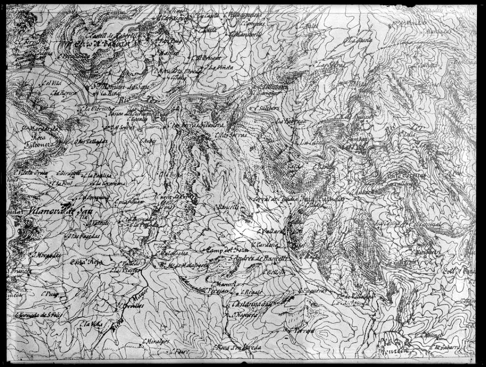 Reproducció d'un fragment d'un mapa de Vilanova de Sau a la comarca d'Osona (AFCEC VINTRO 18X24 463)