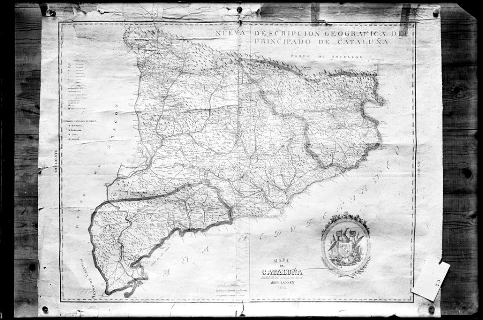 Reproducció d'un mapa del principat de Catalunya del 1855 (AFCEC VINTRO D 4106)