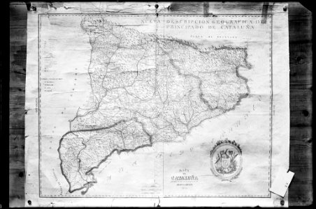 Reproducció d'un mapa del principat de Catalunya del 1855 (AFCEC VINTRO D 4106)