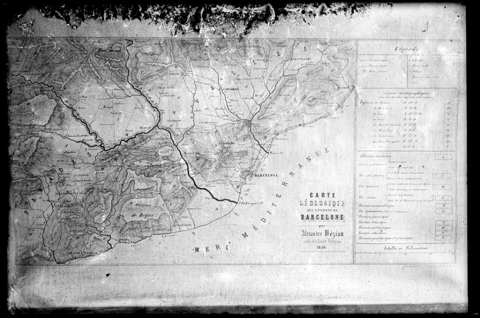 Reproducció d'un mapa geològic de Barcelona i rodalies d'Alexandre Vézian (AFCEC VINTRO D 4126)