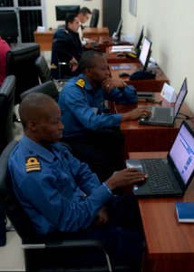 Republic of Sierra Leone Armed Forces Lt. Cmdr. Lawrence Jabati and Ghana Navy Lt. Cmdr. David Kpetigo participate in Saharan Express 2014 in Dakar, Senegal, March 10, 2014 140310-N-QY759-039