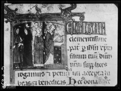 Reproducció d'una miniatura d'una missa d'un missal del monestir de Sant Cugat de l'Arxiu de la Corona d'Aragó (AFCEC MAS C 0497)