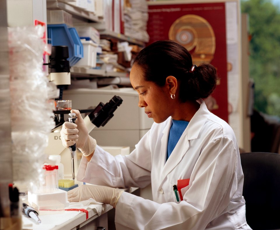 Researcher uses pipettes
