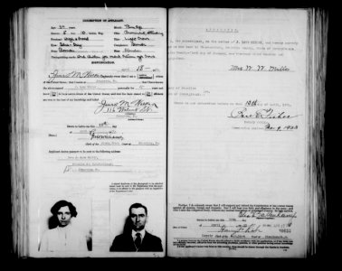 Rev. Dr. John Lane Miller (born 1884) and Madeline Sweeney passport application from 1921