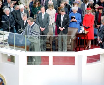 Reverend Donn Moomaw delivers the invocation at the 1981 Inaugural Ceremony on the west front of the US Capitol