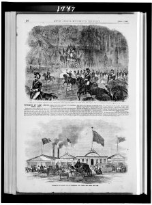Review of the returned veterans by Gov. Curtin-Gen. Meade and staff passing the grand stand, Penn. Square, Phila. - - sketched by our special artist (...) Offices of the People's Line of LCCN91706681
