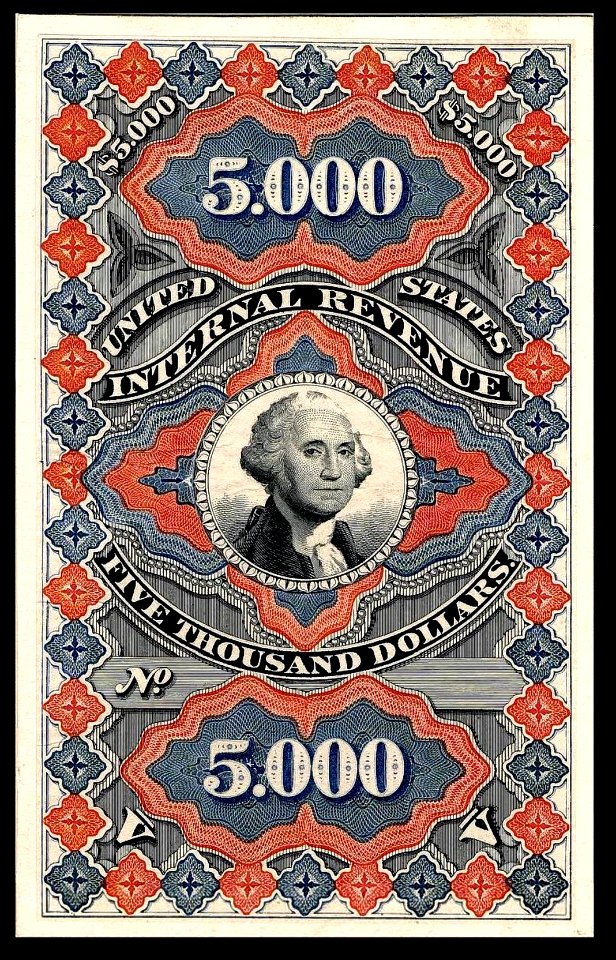Revenue 1872 Washington $5000