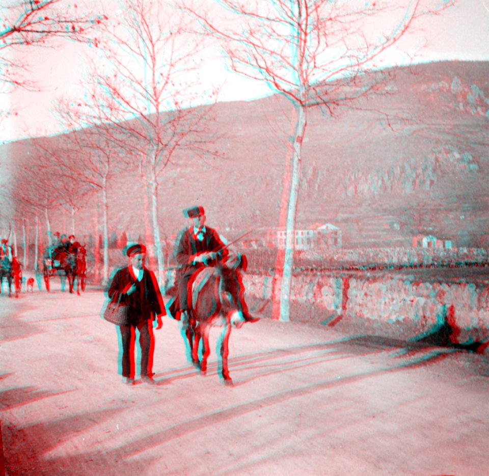 Retour de la foire, Foix, Ariège (en version anaglyphe) - Fonds Trutat - MHNT.PHa.45107.03.022