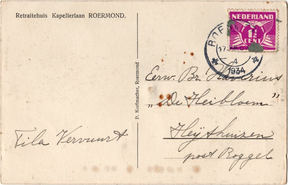 Retraitehuis Kapellerlaan ROERMOND, H. Hartbeeld (tuin) verso
