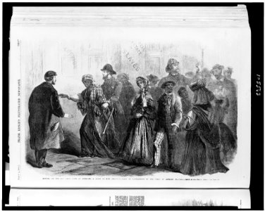 Revival of the old slave laws of Louisiana-a scene in New Orleans-arrest of contrabands on the night of January 30 - From a sketch by our special artist. LCCN92515068