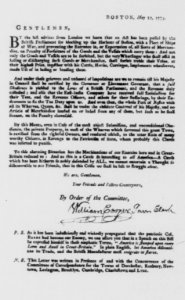 Revolutionary war broadside- The Boston committee of Correspondence responds to the Boston Port Bill. May 12, 1774 LCCN2006682758
