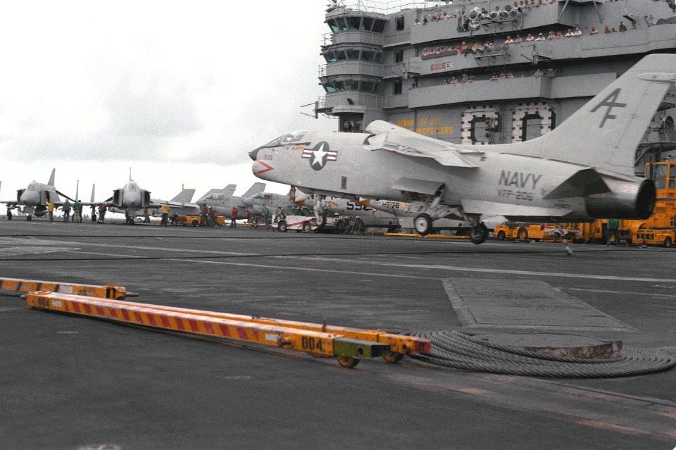 RF-8G VFP-206 landing on USS Eisenhower (CVN-69) 1985
