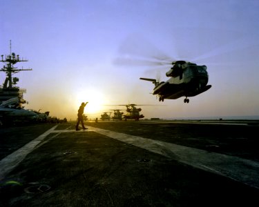 RH-53Ds taking off from USS Nimitz 1980