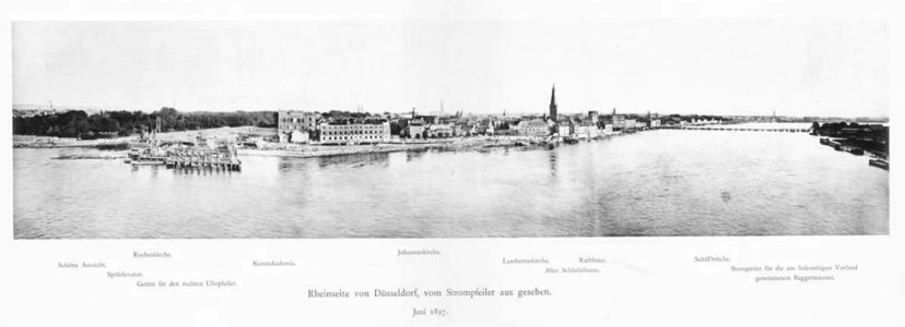 Rheinseite von Düsseldorf, vom Strompfeiler aus gesehen. Juni 1897