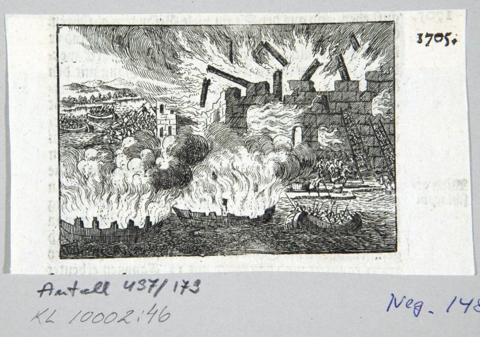 Retusaarella olevan Kronstadtin linnoituksen palo 26.1.1705