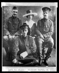 Richard Derby, Archie Roosevelt in front, Eleanor and Kermit Roosevelt, full-length portrait, sitting, facing front, the men in military uniform LCCN2004679028