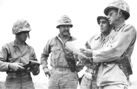Richard Boyd, James C. Magee Jr. (2nd Bn), Pedro del Valle and Arthur T. Mason during Okinawa campaign