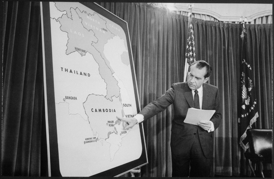 Richard M. Nixon during a press conference on Vietnam and Cambodia - NARA - 194674