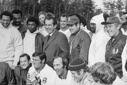 Richard M. Nixon meeting with the Washington Redskins football team. - NARA - 194738 photo