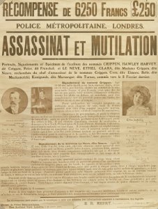 Reward by New Scotland Yard, London on 20 July 1910 for information leading to an arrest by Police Chief E. R. Henry about murder and mutilation, from- Album of Paris Crime Scenes - Attributed to Alphonse Bertillon. DP263825 (cropped) photo
