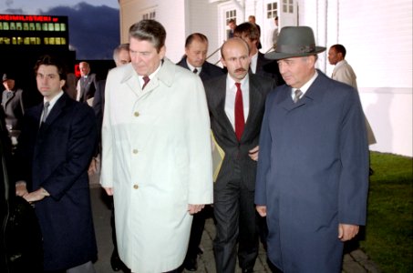 Reykjavik Summit President Reagan departure after Final Meeting with General Secretary Mikhail Gorbachev in Iceland