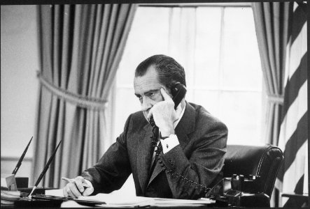 Richard M. Nixon on the phone in the oval office - NARA - 194744 photo