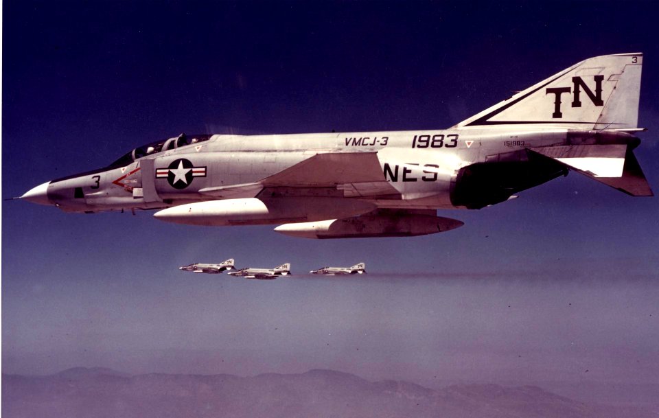 RF-4B Phantoms of VMCJ-3 in flight c1970