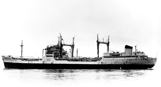 RFA Orangeleaf (A80) underway at sea in August 1974 (NH 95324)